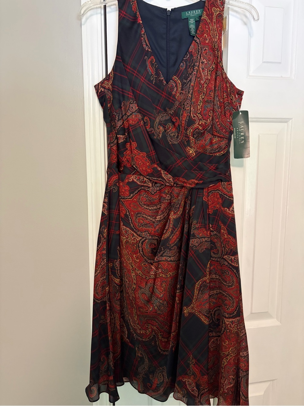 Lauren Ralph Lauren - Paisley and Plaid Print V-Neck Dress VINTAGE AND NWT!